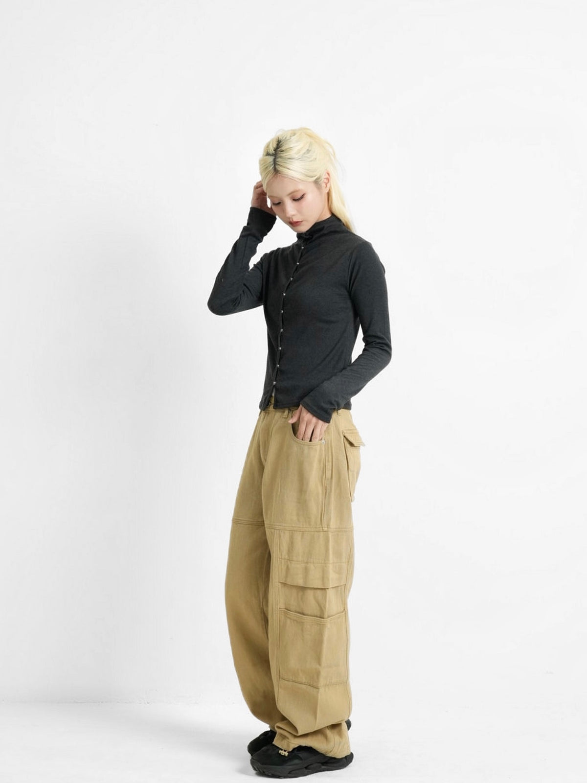 high neck fitted cardigan