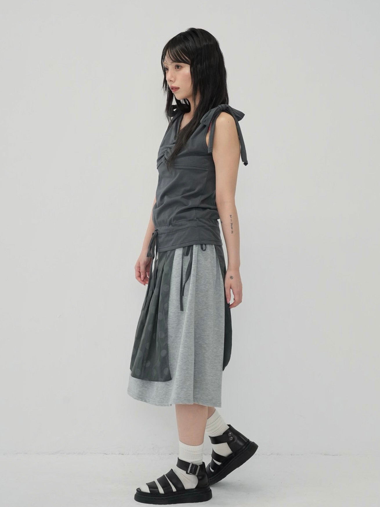 dot layered long skirt