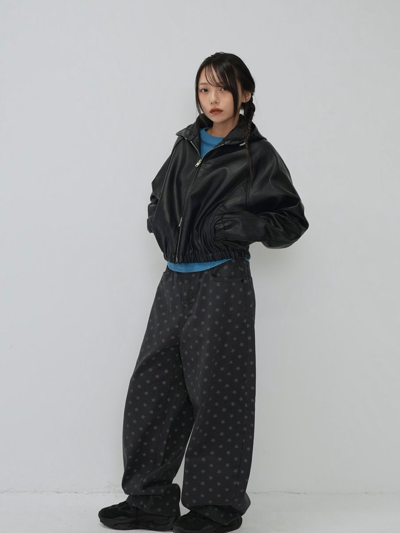 cropped hooded leather jacket