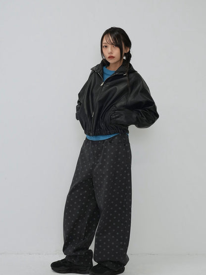 cropped hooded leather jacket