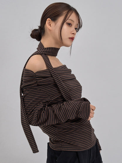 border offshoulder scarf tops