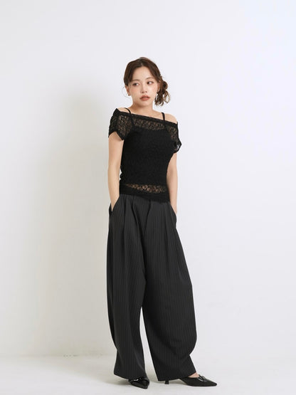 lace shirring off shoulder tops
