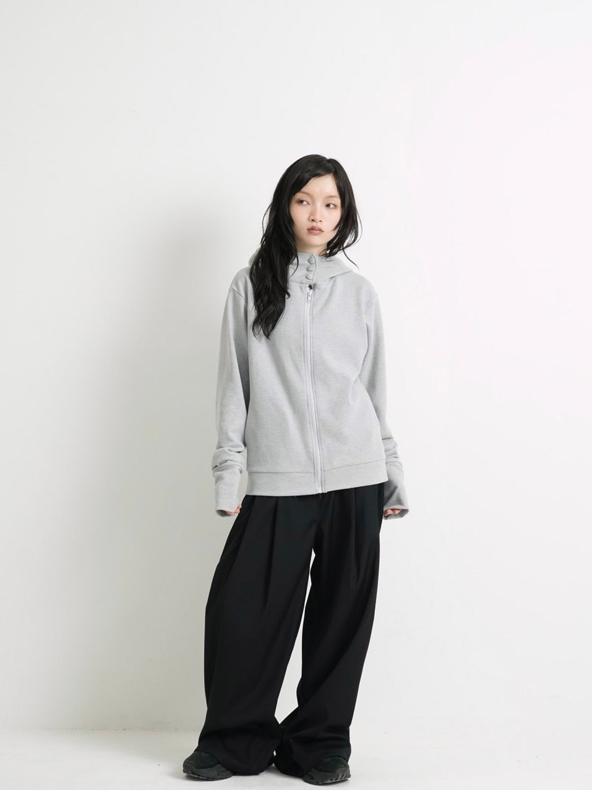 fleece zip button hood tops