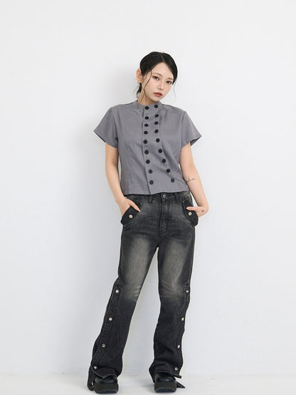 wide slit bootcut denim pants