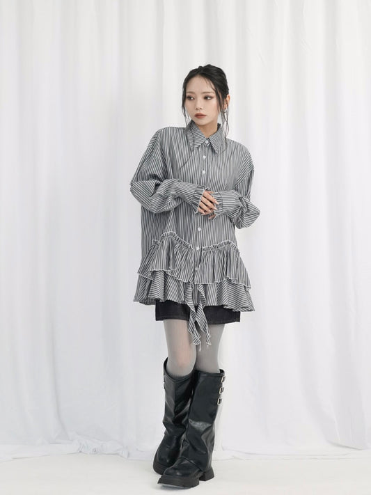 stripe frill over shirt