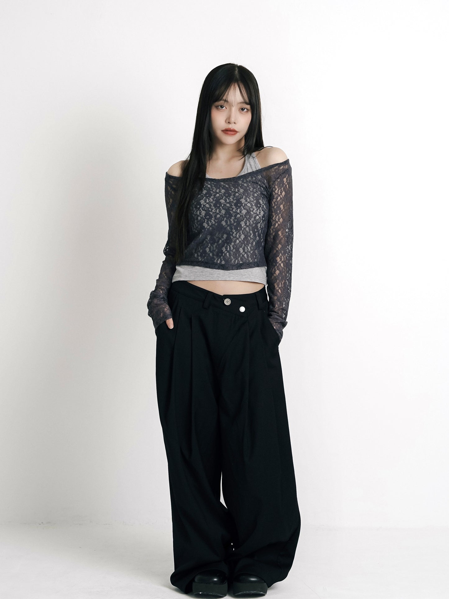 layered belt wide pants