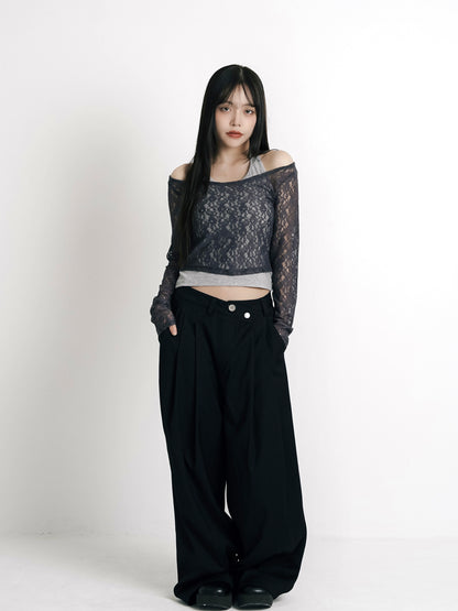 layered belt wide pants