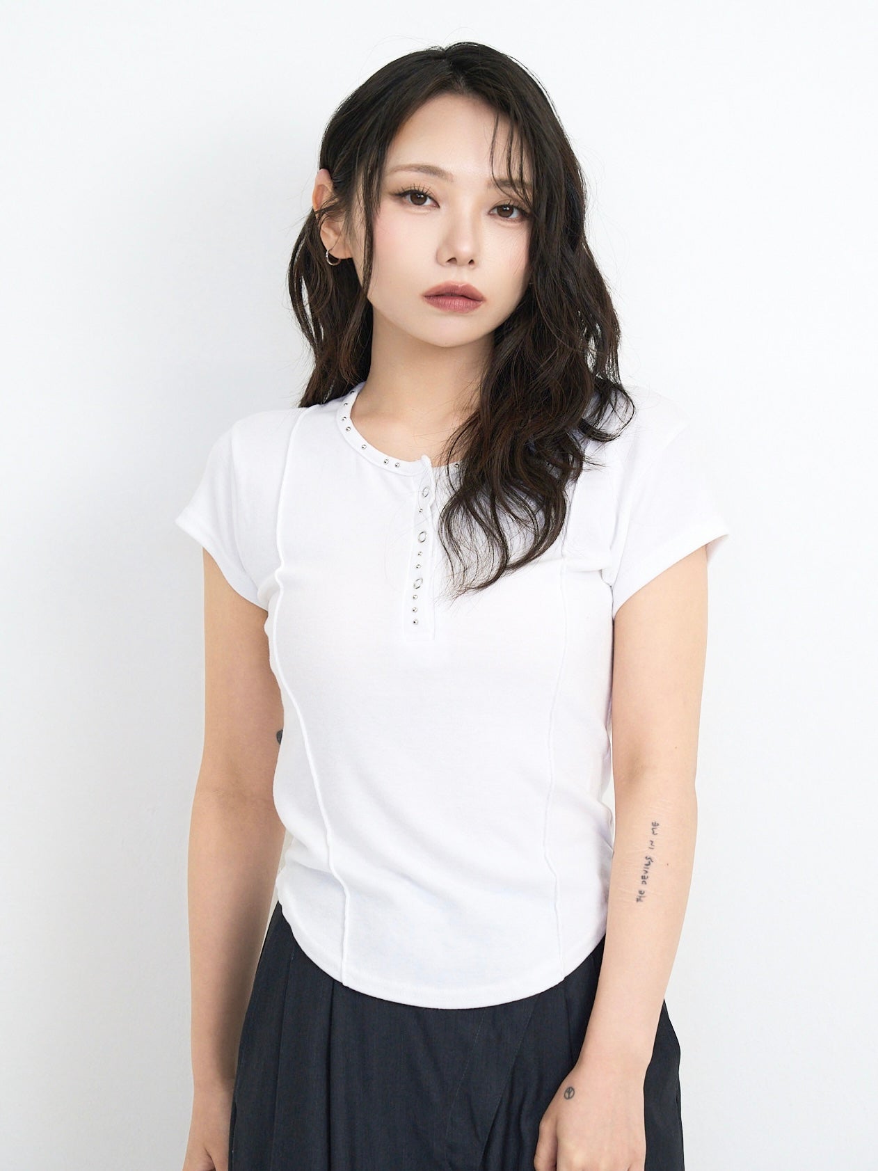 cropped stud henley tops
