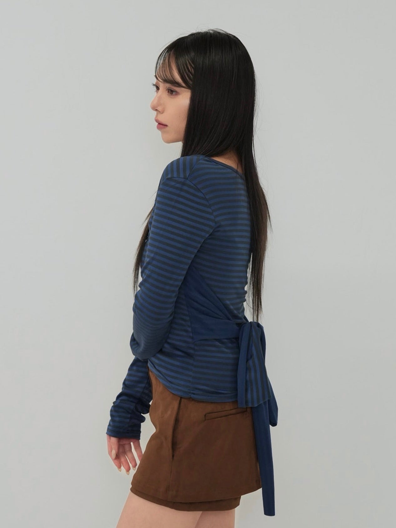 stripe waist wrap tops