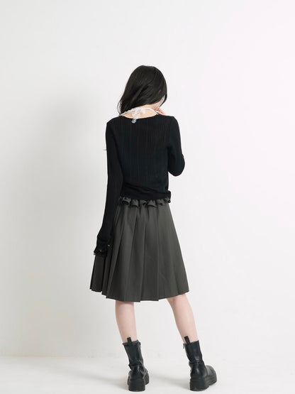 frill waist pleated skirt