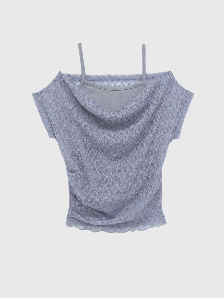 lace shirring off shoulder tops