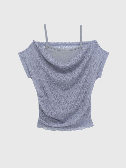 lace shirring off shoulder tops
