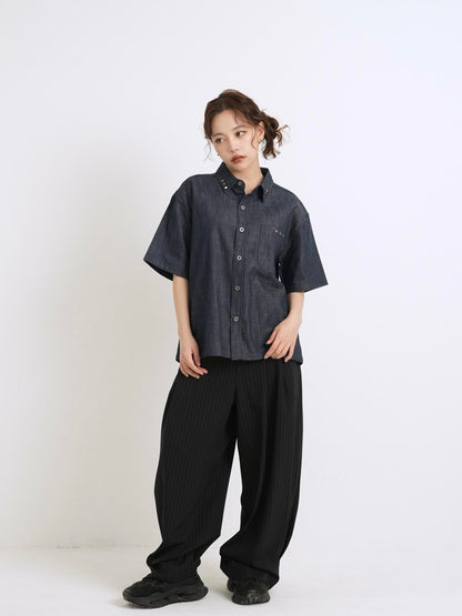 wide stripe tuck pants
