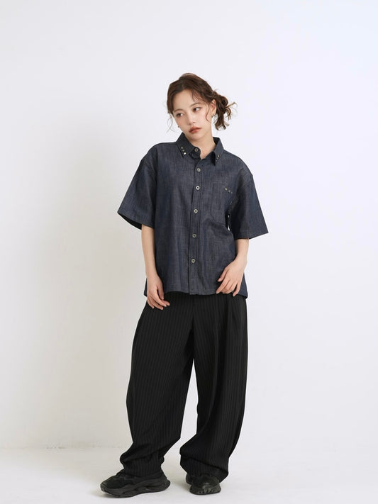 cropped stud denim shirt