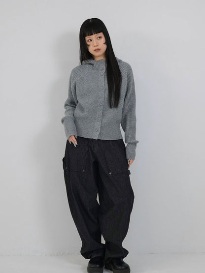 high-neck button knit cardigan