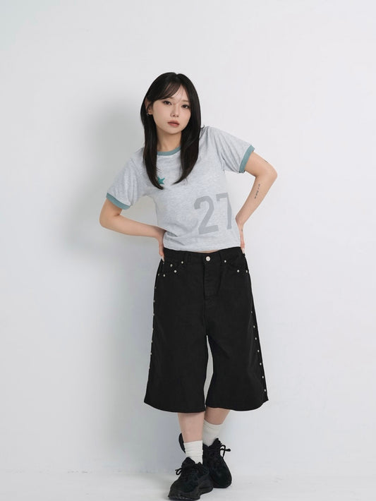 side stud bermuda pants