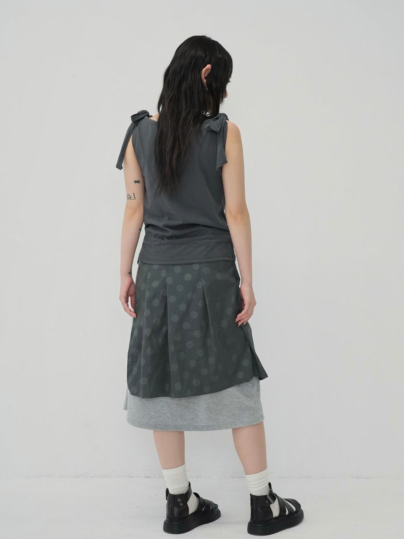 dot layered long skirt