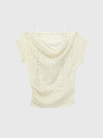 lace shirring off shoulder tops