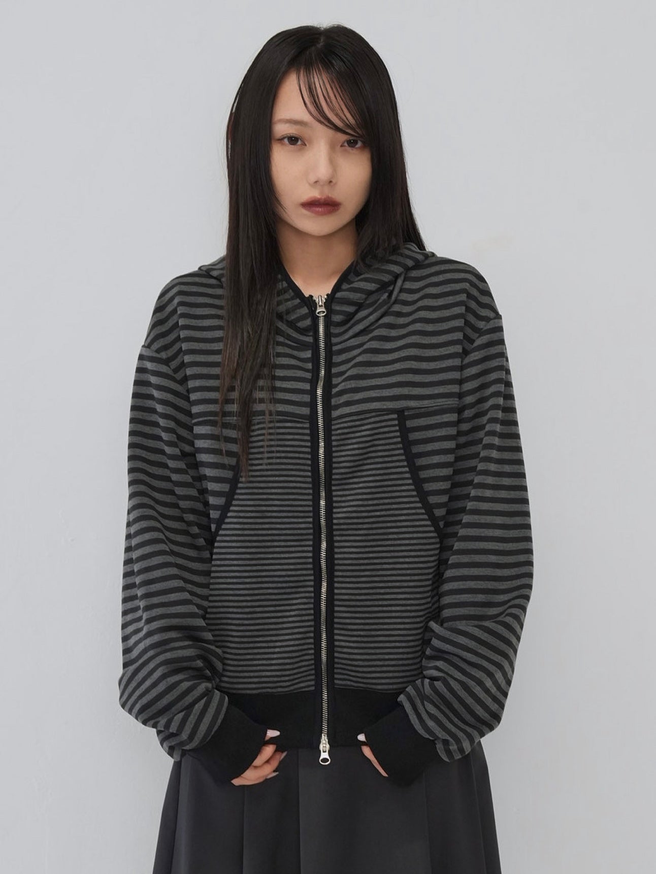 stripe pattern zip hoodie