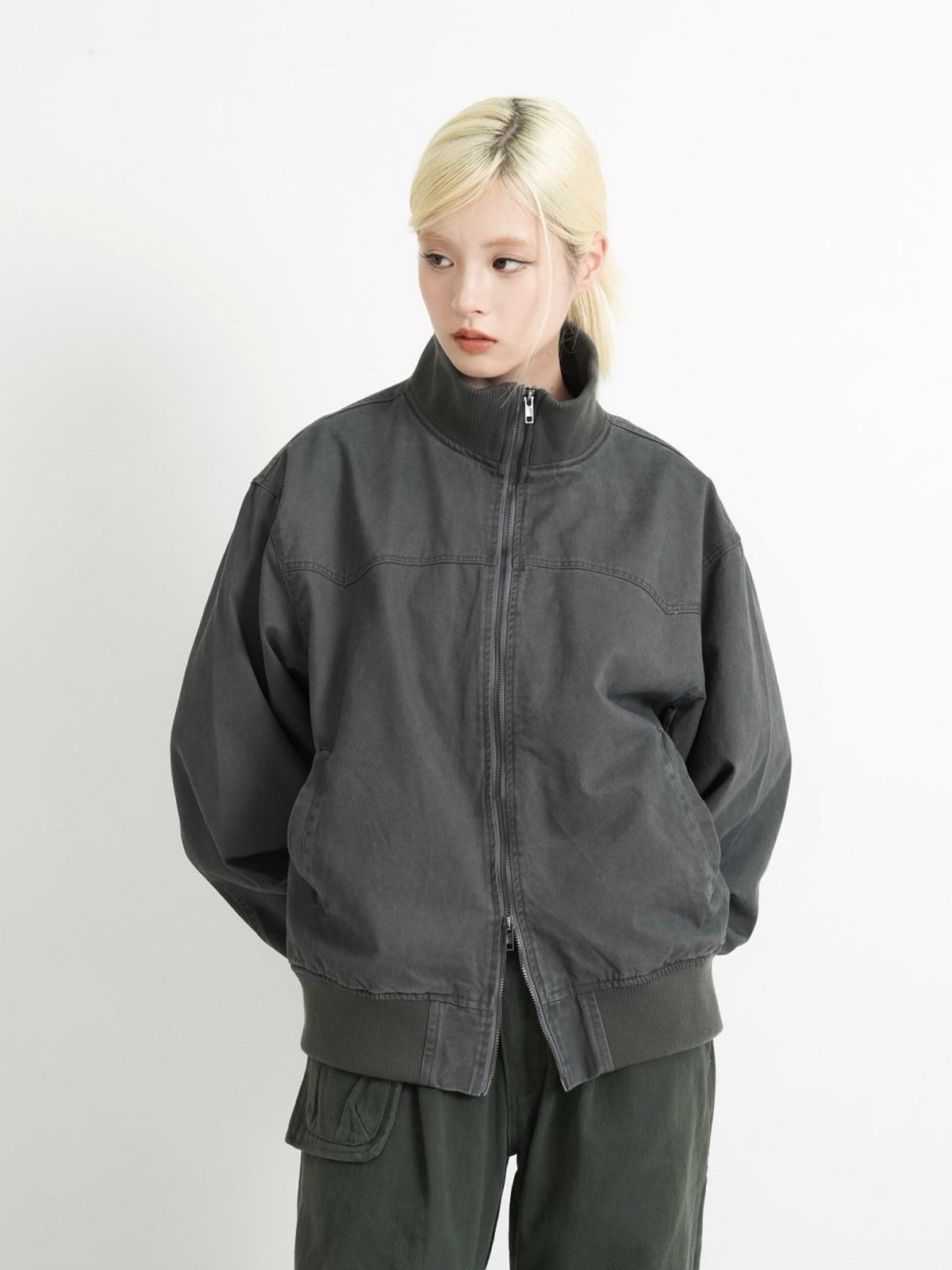 double zip high neck jacket