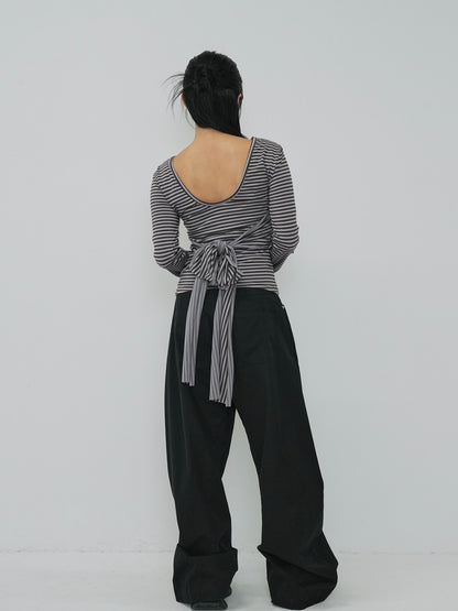 stripe waist wrap tops