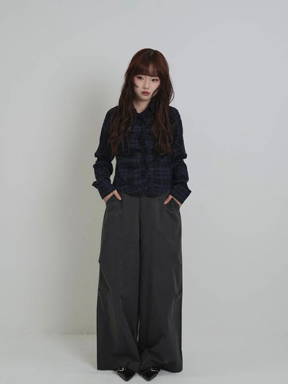 check frill blouse shirt