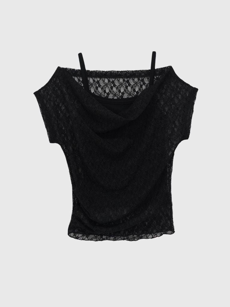lace shirring off shoulder tops