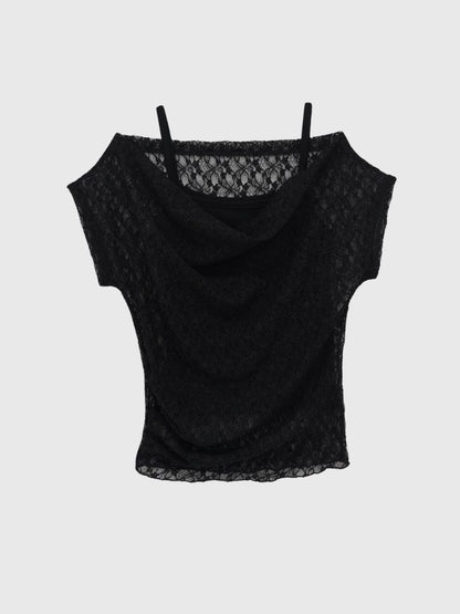 lace shirring off shoulder tops