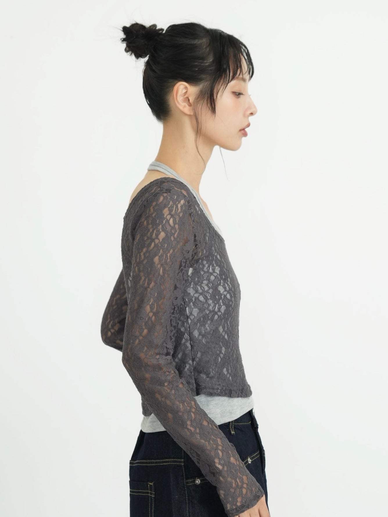 layered lace halter tops｜インナーキャミ一体型レースハルター