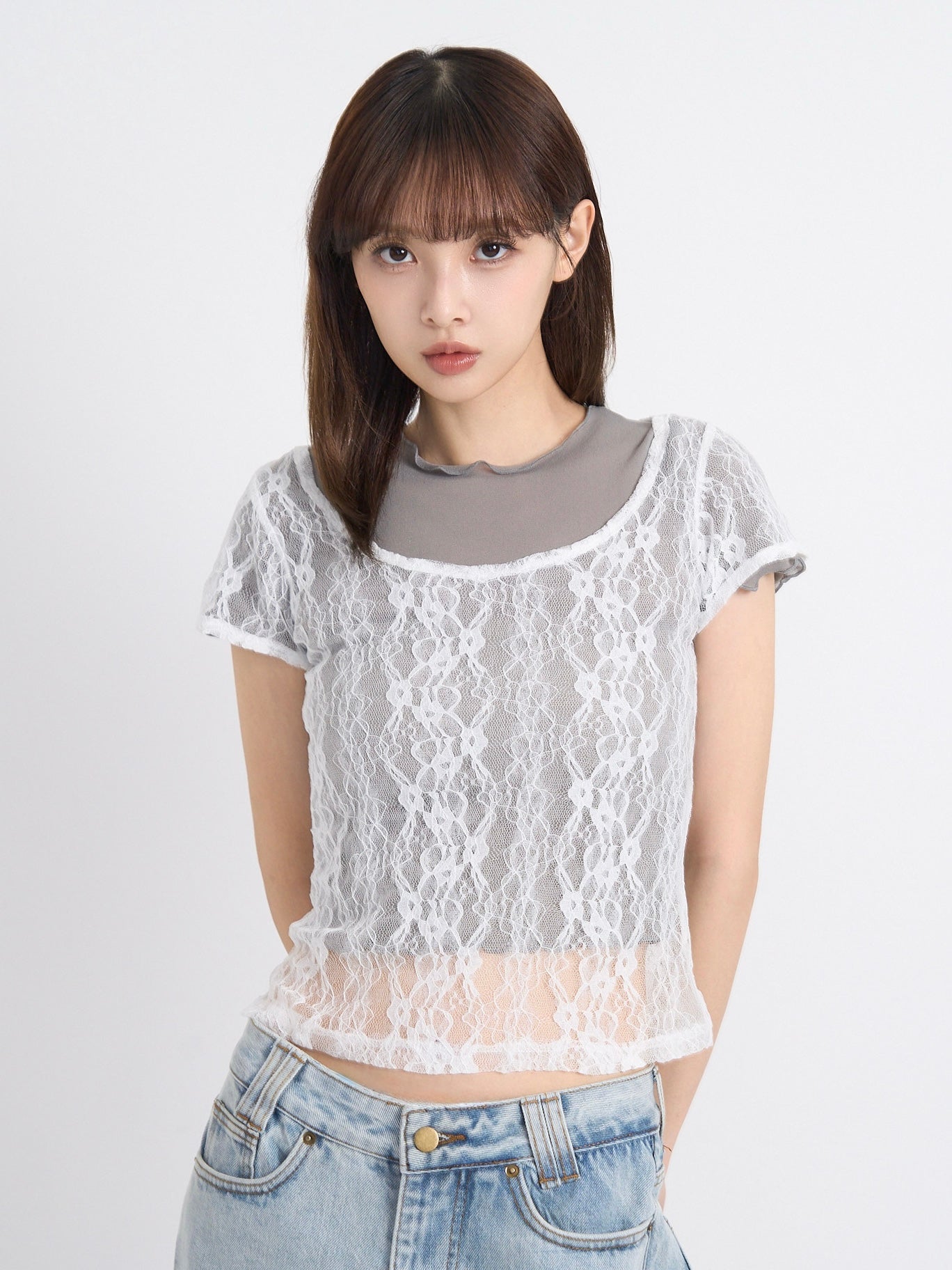 lace layered sheer tops