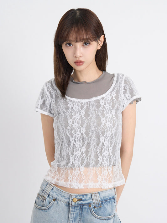 lace layered sheer tops