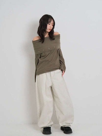 back belt detail wide pants
