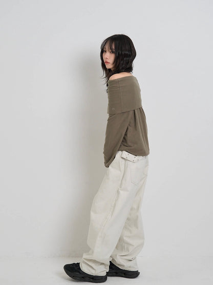 back belt detail wide pants