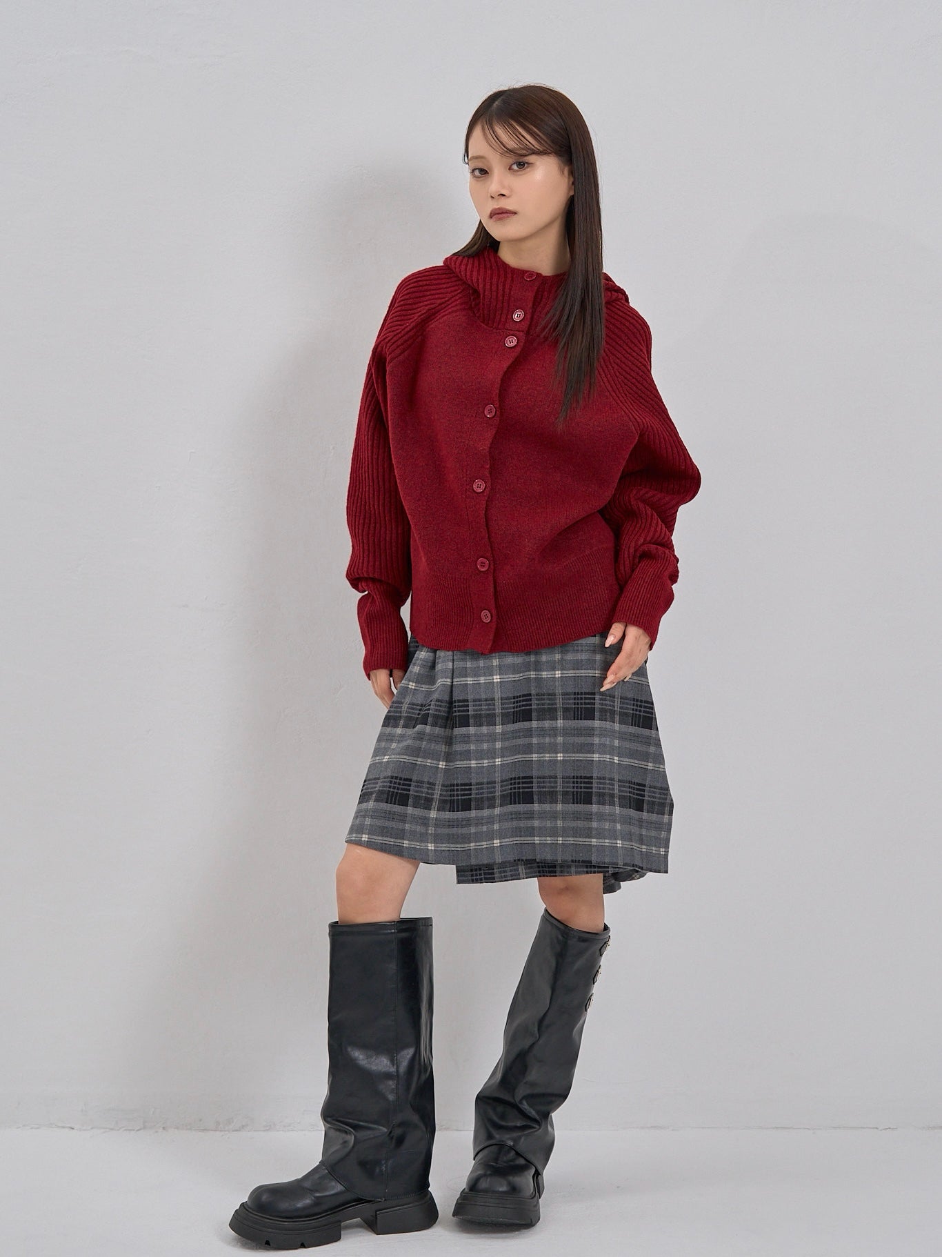 high-neck button knit cardigan