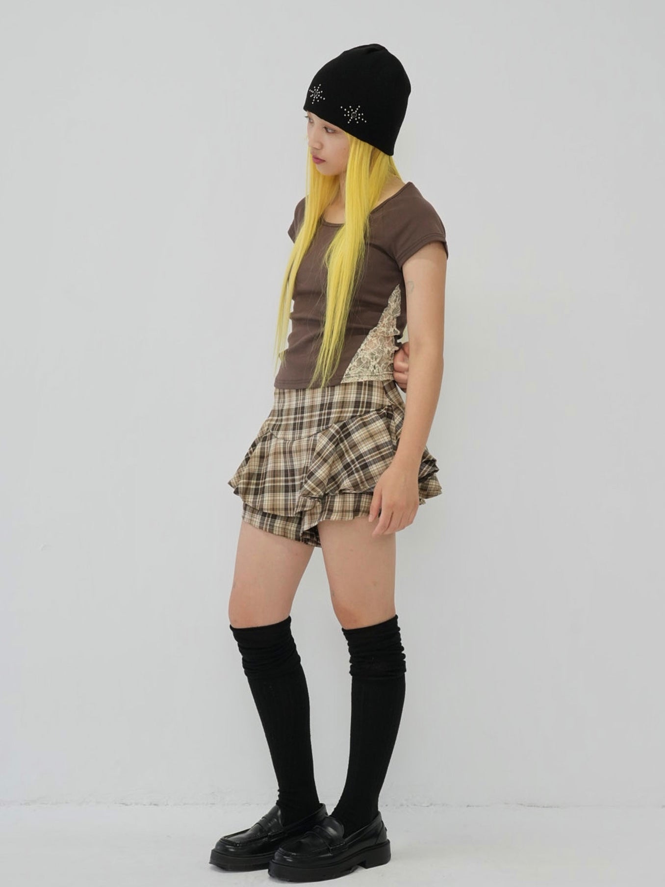 check frill mini skort