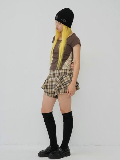 check frill mini skort