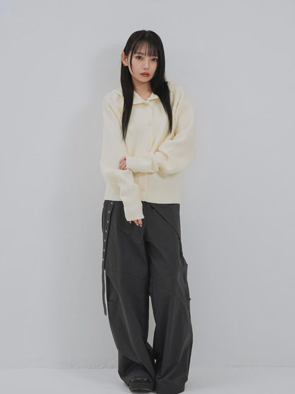 high-neck button knit cardigan