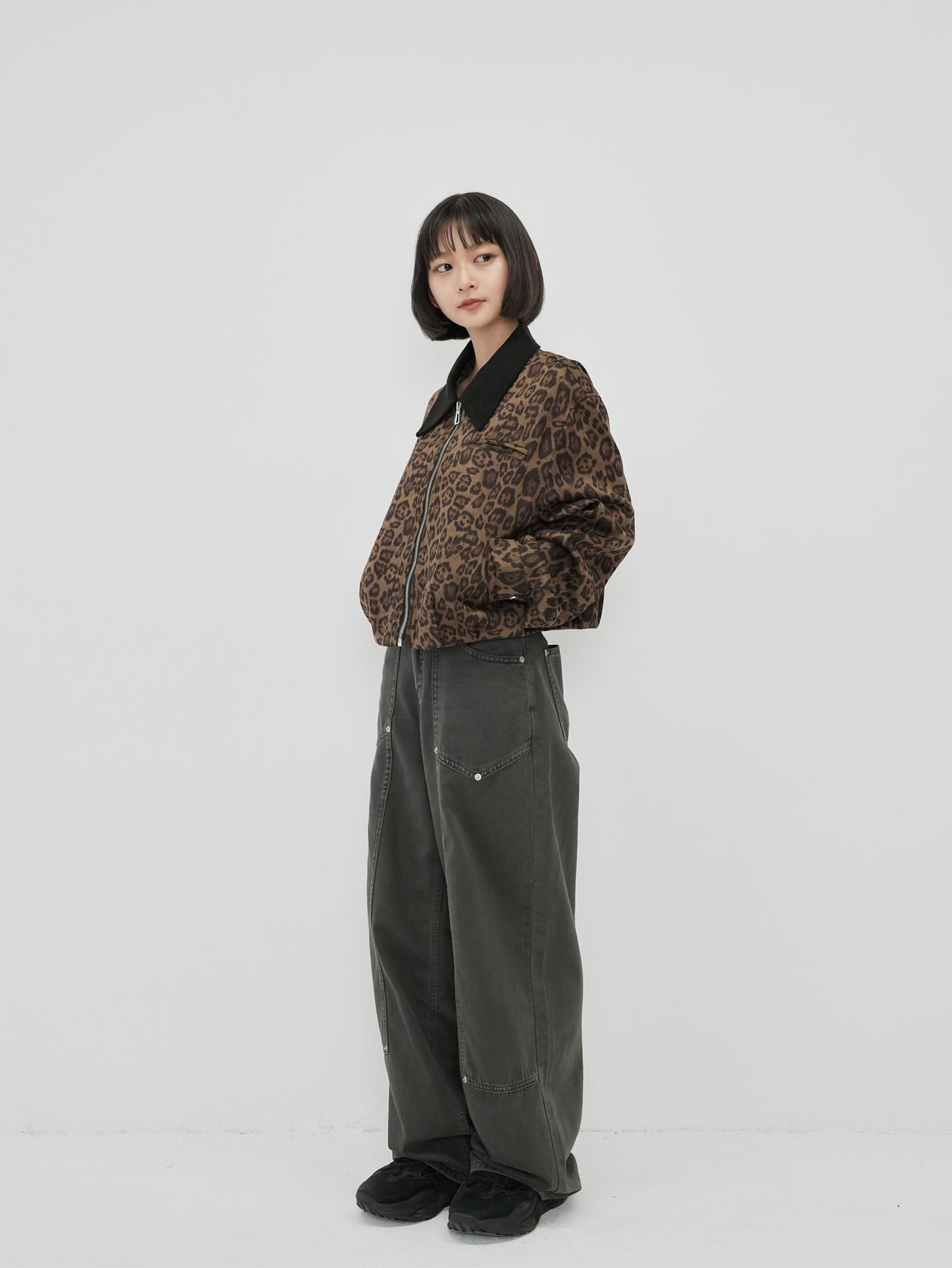 leopard collar blouson