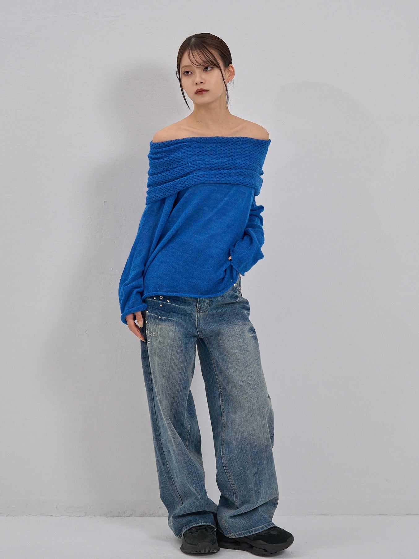 wool off shoulder knit