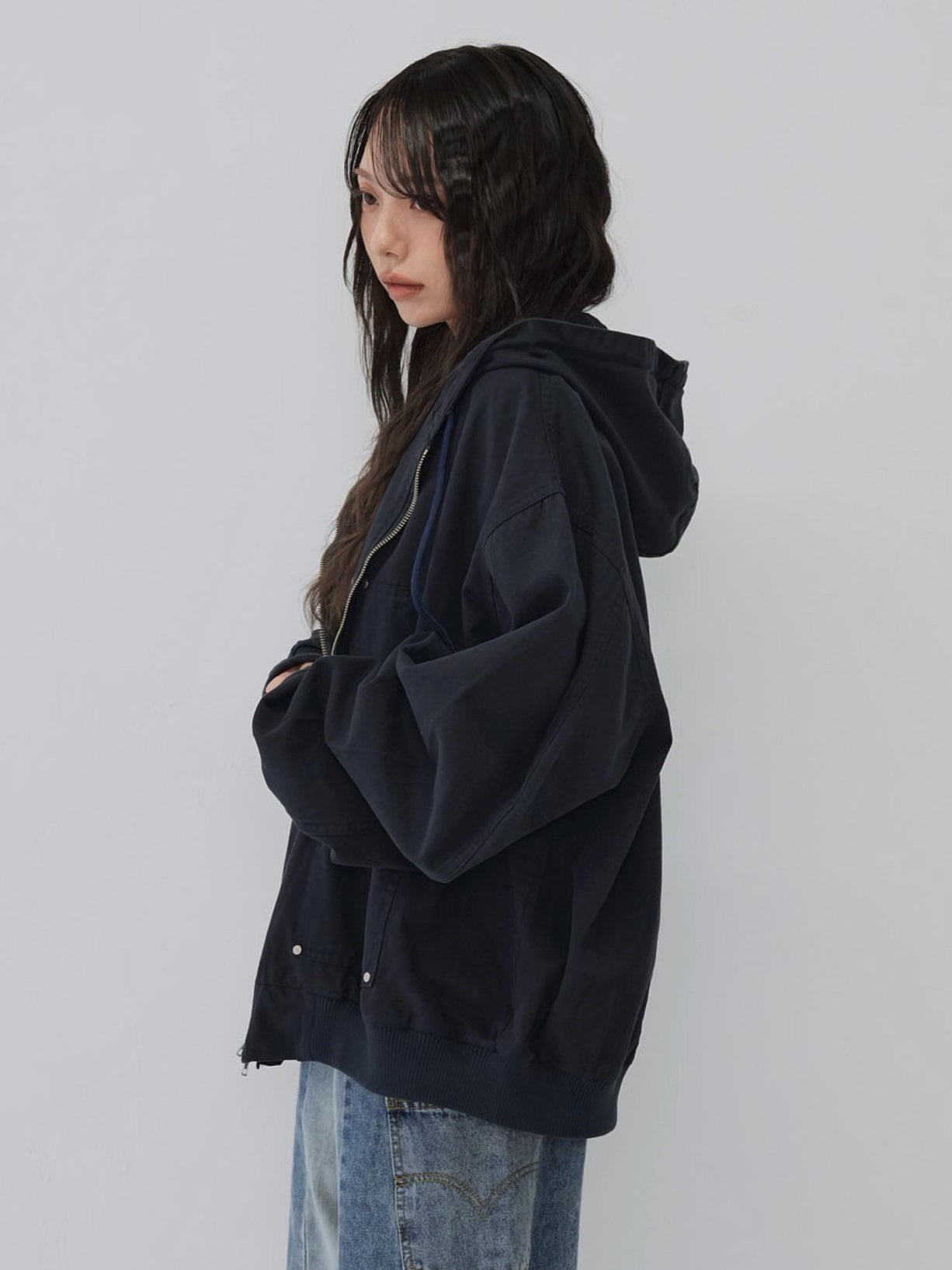 over pocket zip up hoodie