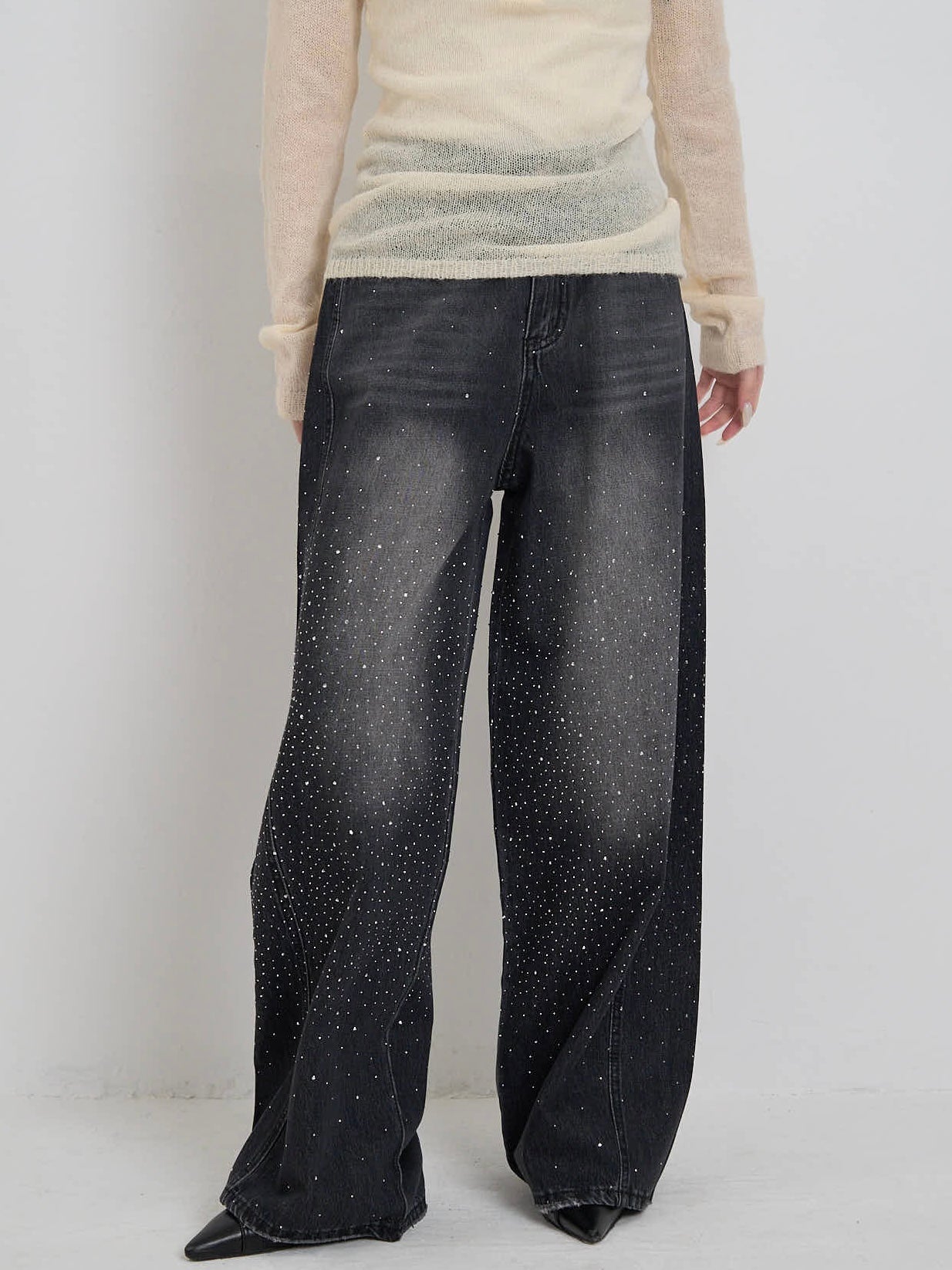 glitter wide denim pants