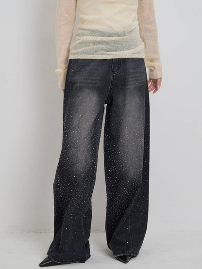 glitter wide denim pants