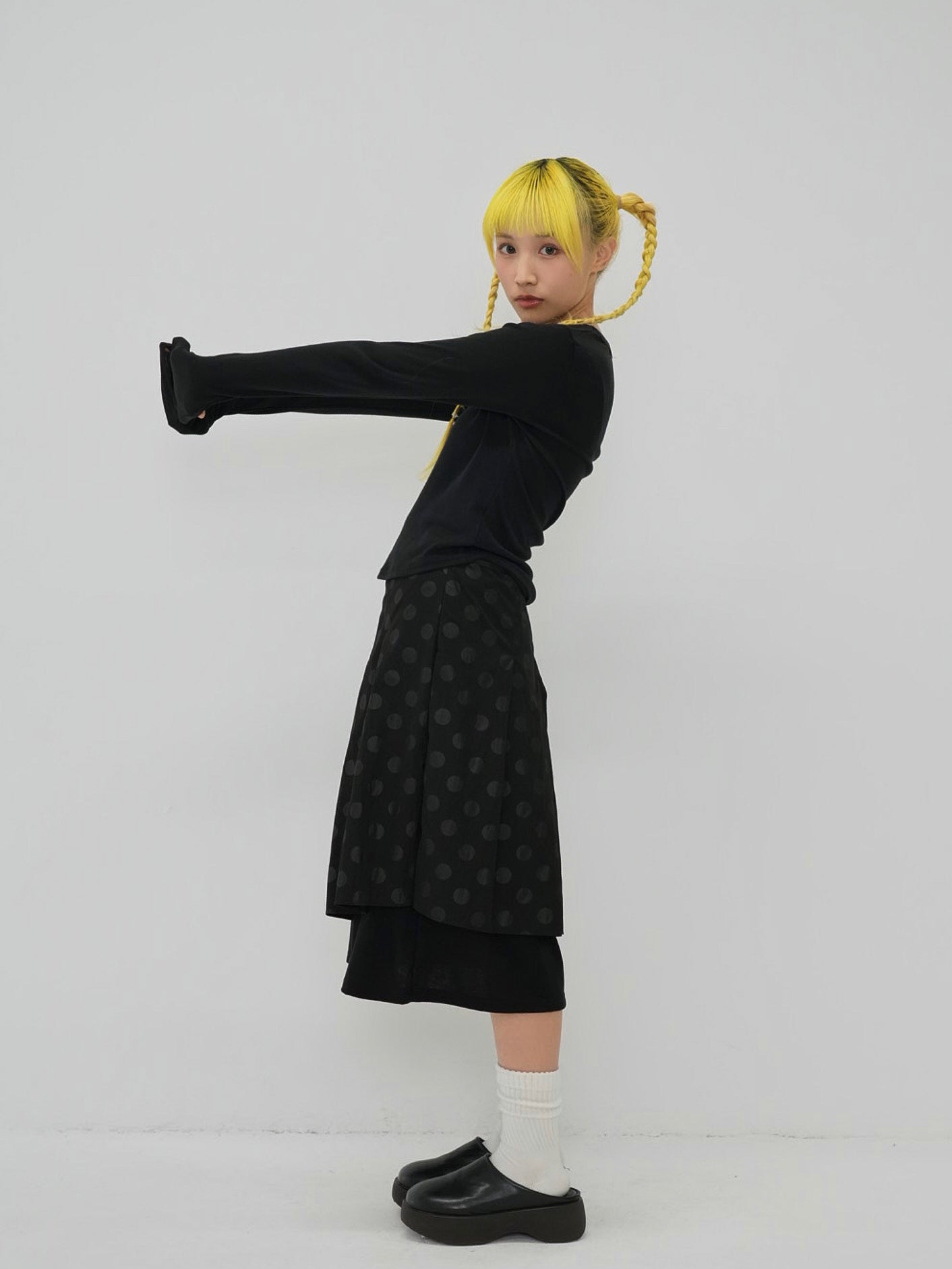 dot layered long skirt