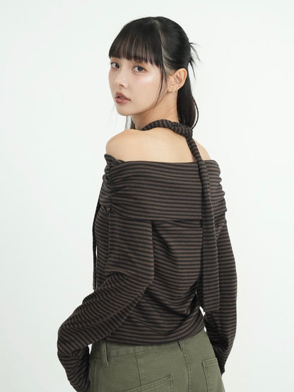 border offshoulder scarf tops