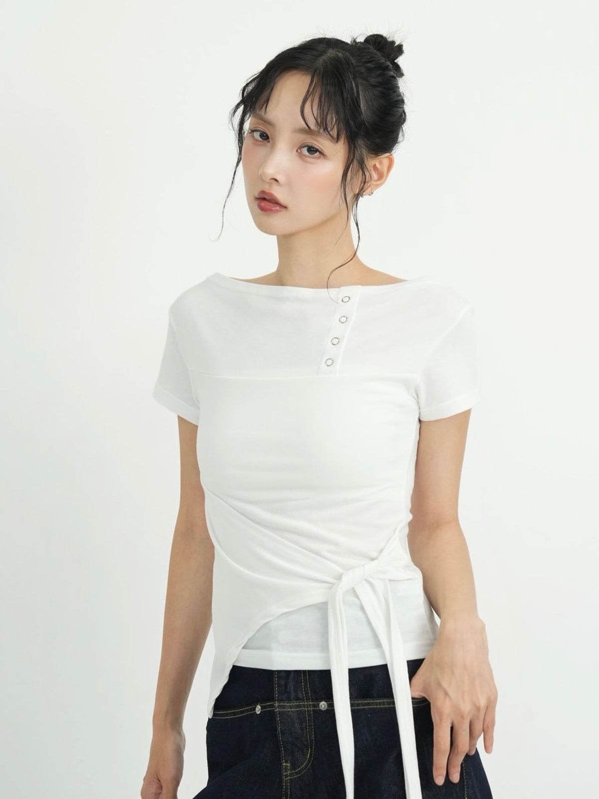 side tie snap tops