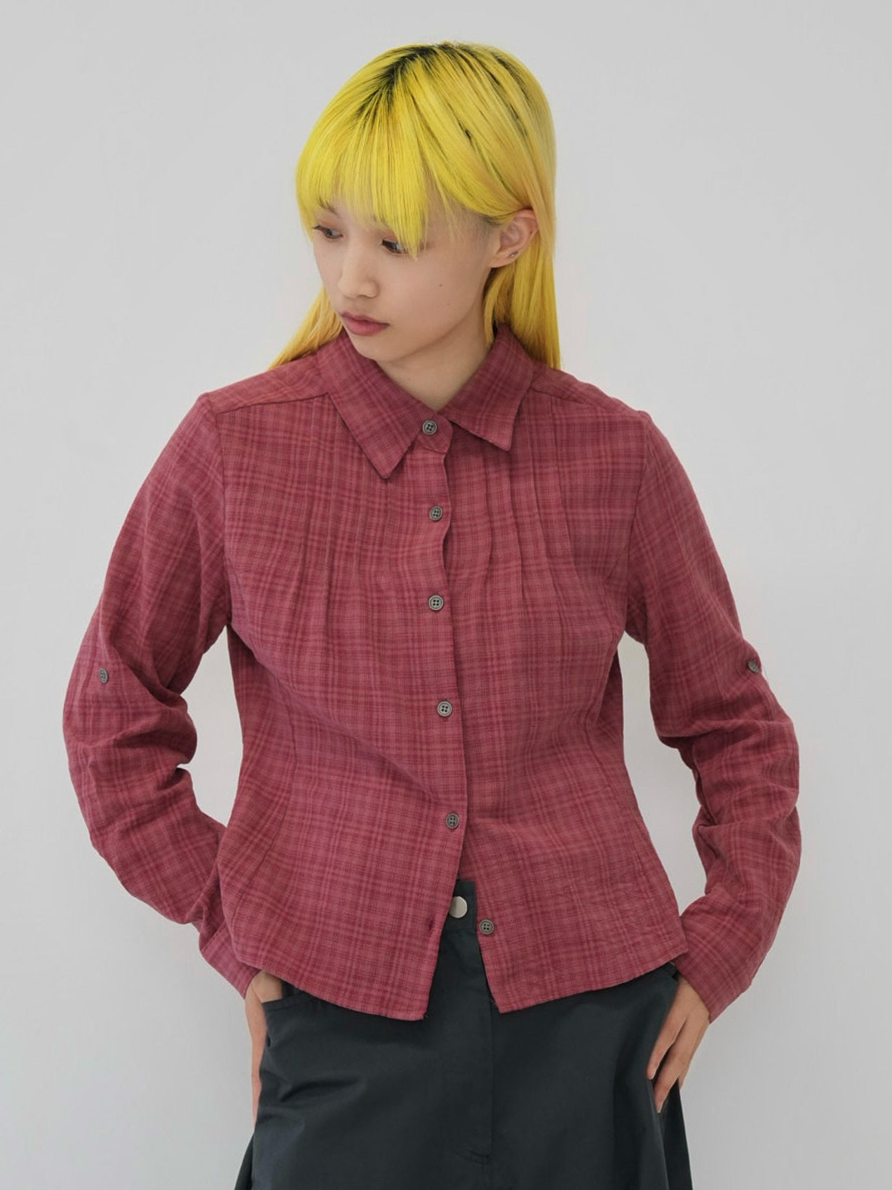 sleeve detail check shirt