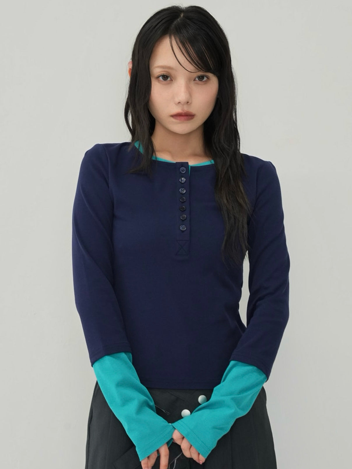 half button bicolor tops #3