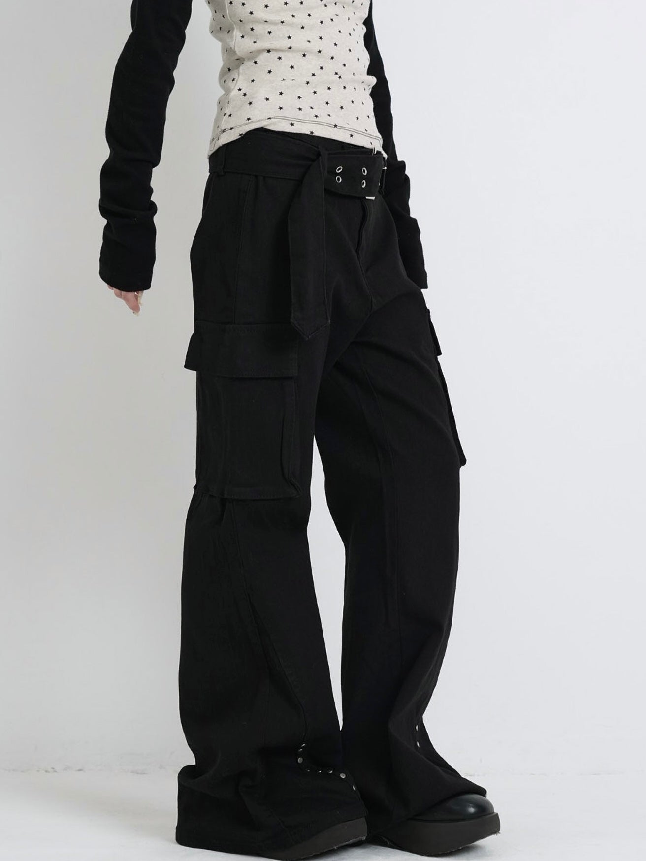 belt stud bootcut pants