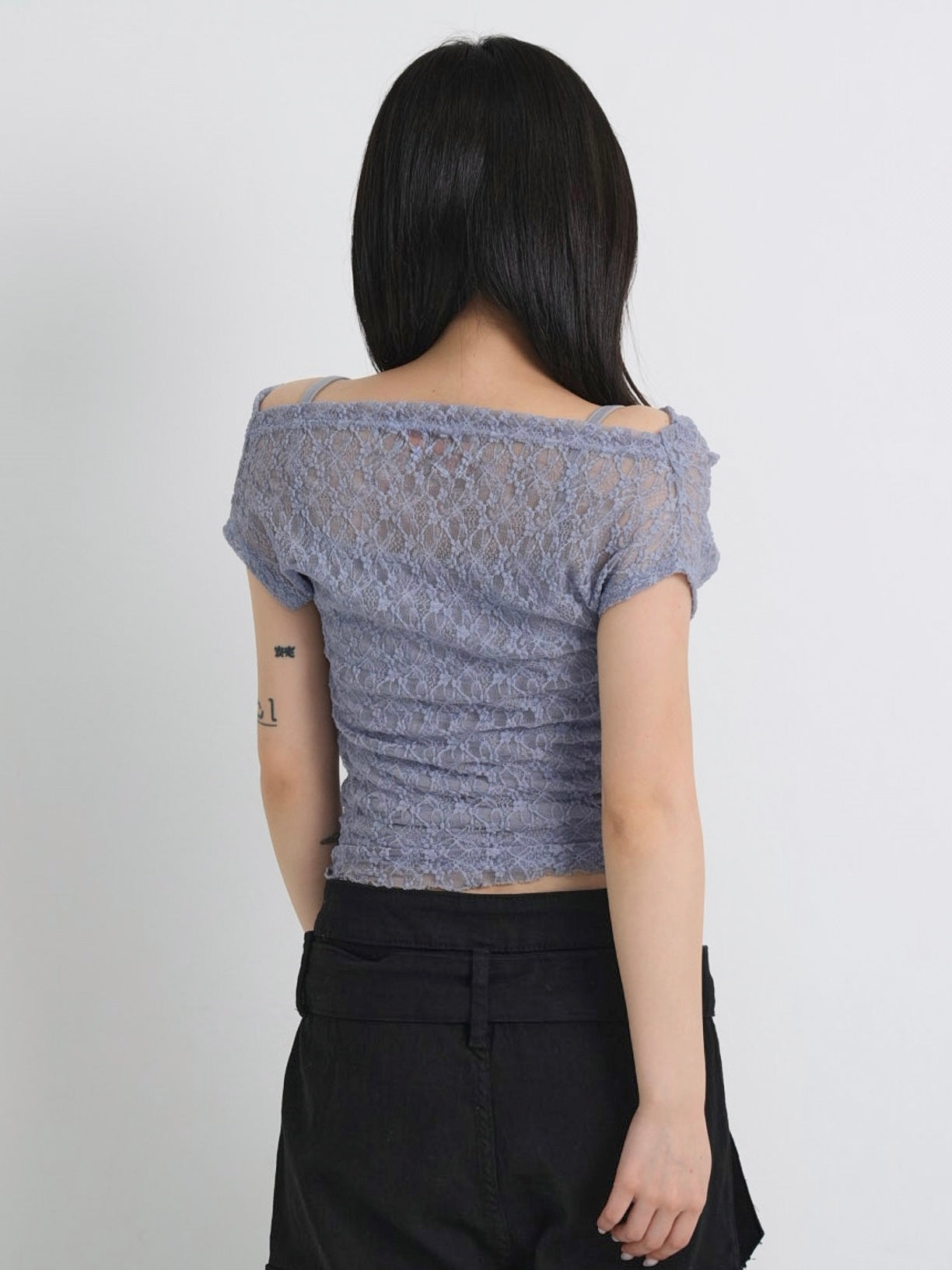 lace shirring off shoulder tops