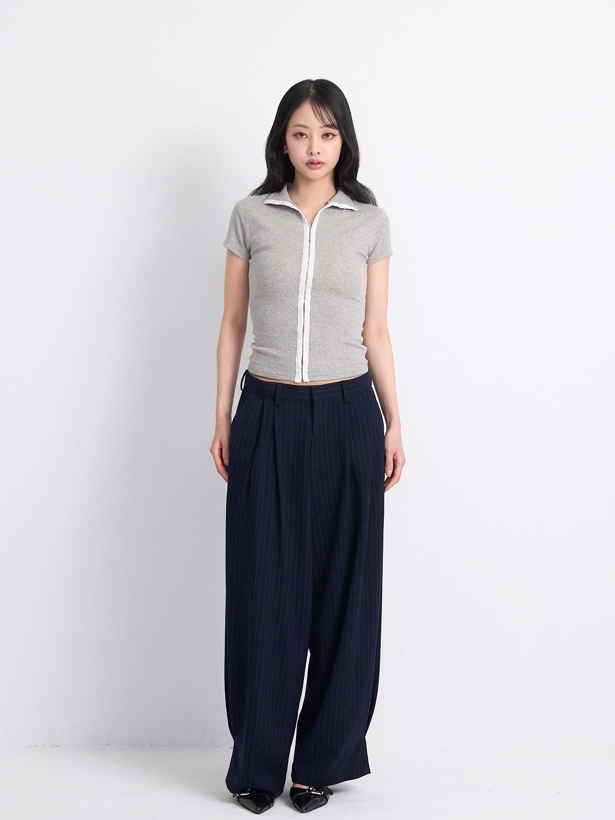 wide stripe tuck pants